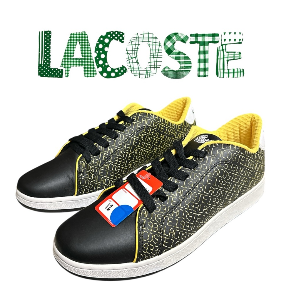 182. 🐊Lacoste Black/Yellow men’s Sneakers Classic Low-Top Design sz 12 NWT